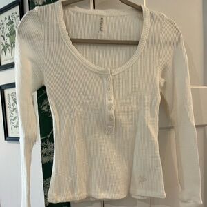 NWOT Long-Sleeve Waffle Henley Top - White